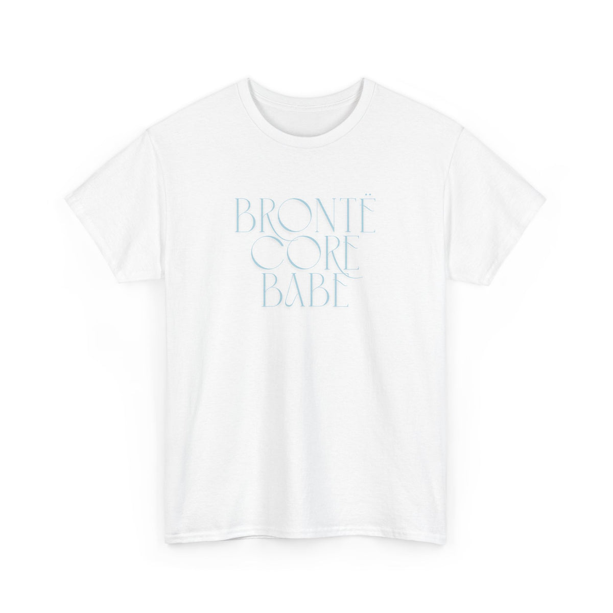 BRONTECORE babe graphic T-shirt in white with bold black text design on front.